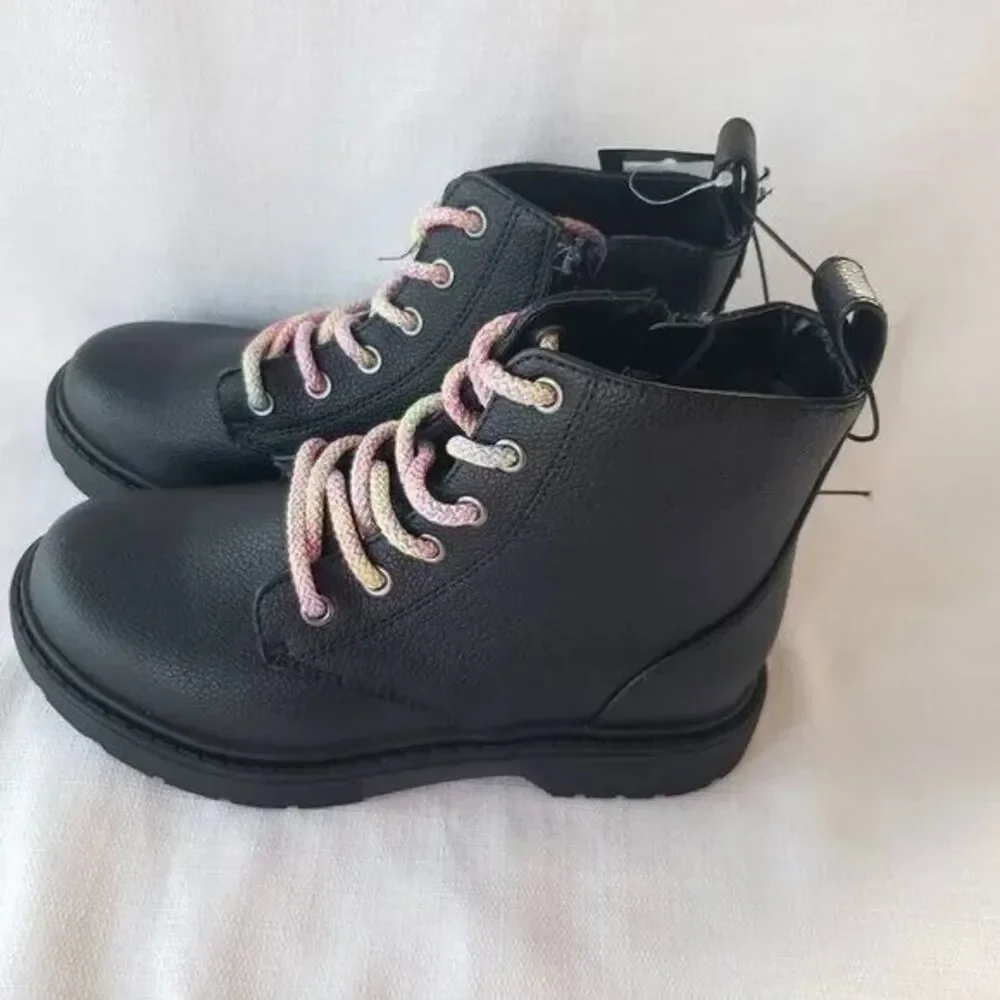 Art Class Zoe Zipper Lace-Up Combat Boots - Black -Girls Size 1 - NEW